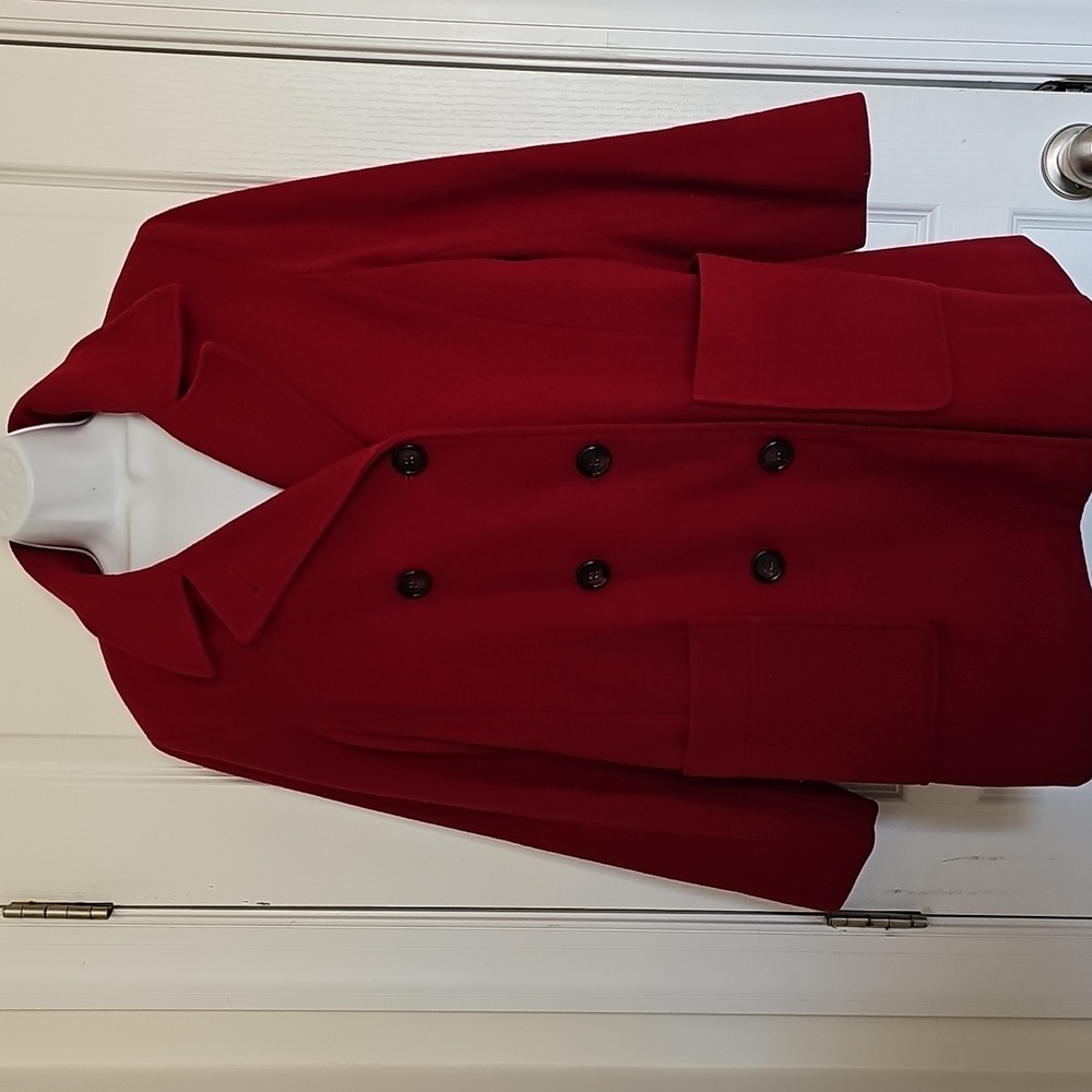 Alfred Dunner Pea Coat Sz 12 Double Breasted Burgundy